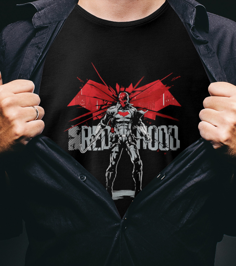 Red Hood Dynamic Vigilante Hero With Red Bat T-Shirt