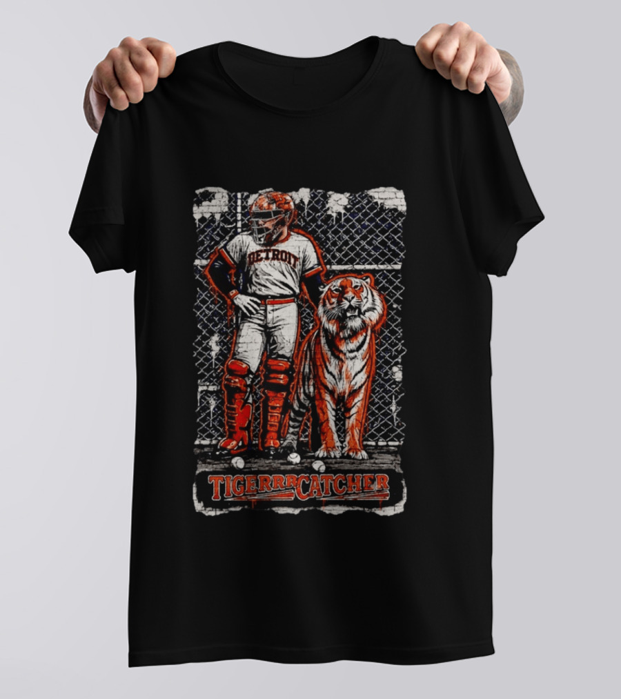 Detroit Tigers Tigerrrcatcher Baseball Player And Tiger T-Shirt