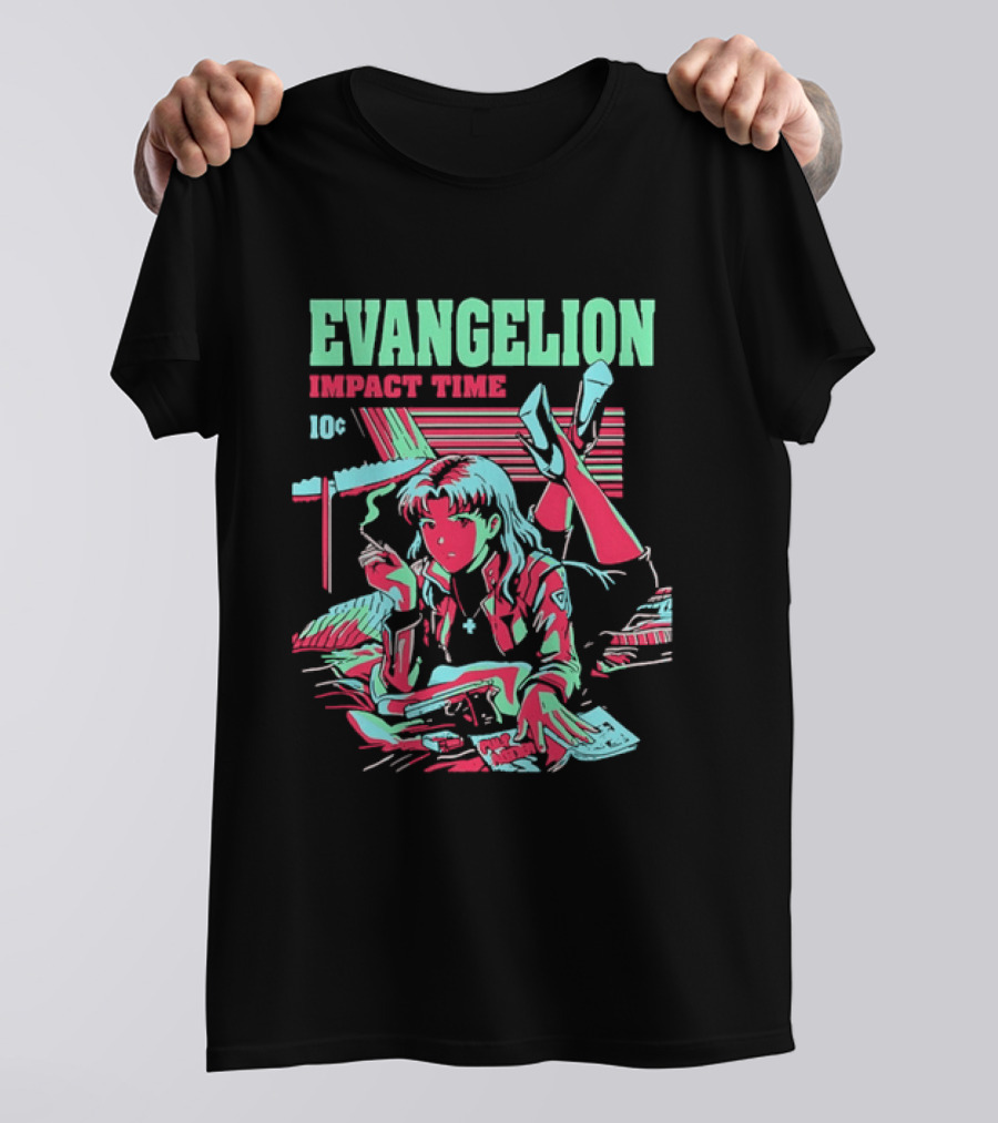 Evangelion Impact Time Misato Katsuragi Smoking Gun Bed Pulp Fiction Visual 90s T-Shirt