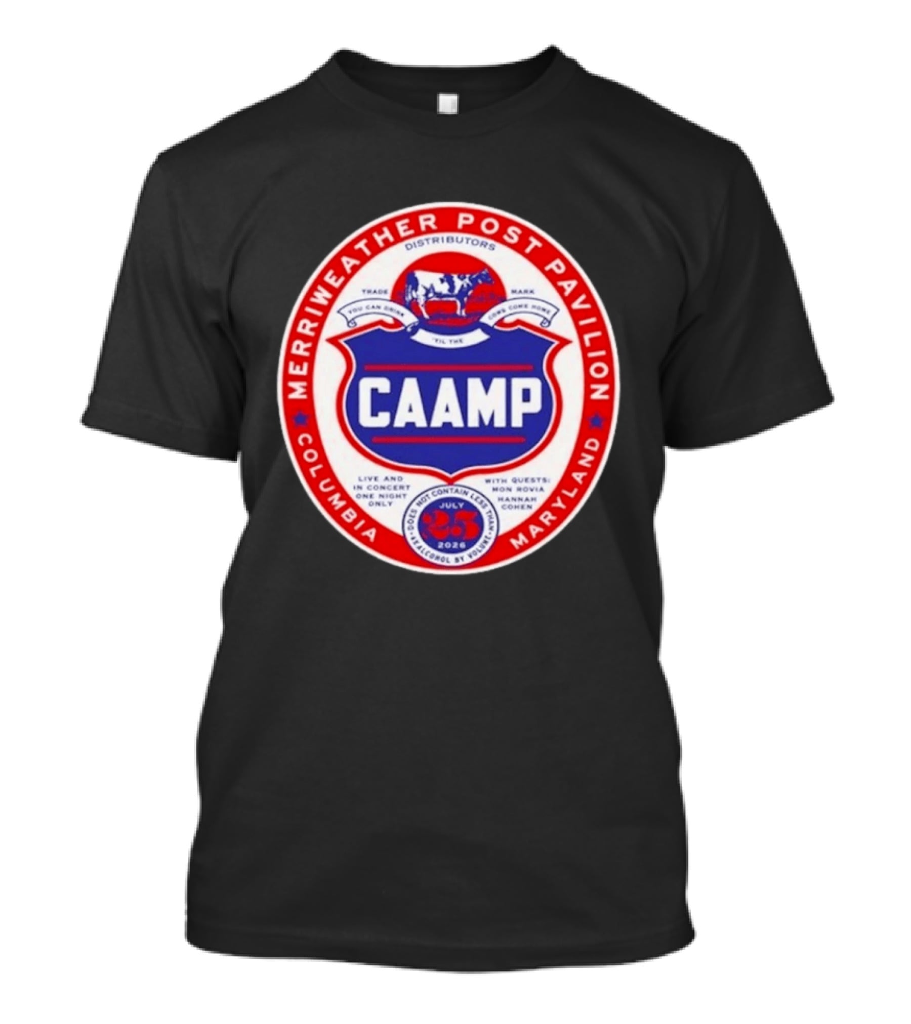 Merriweather Post Pavilion Caamp 2026 Columbia Maryland Concert With Mon Rovio And Hannah Cohen T-Shirt