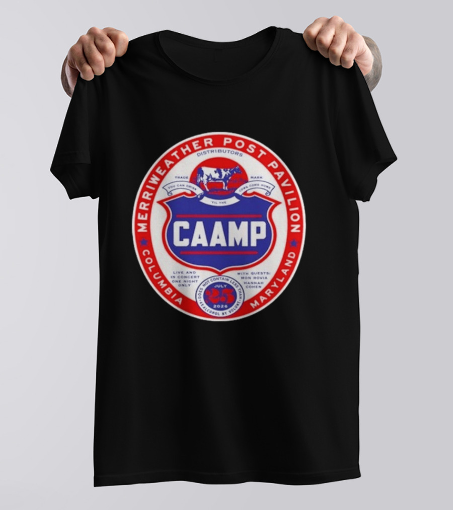 Merriweather Post Pavilion Caamp 2026 Columbia Maryland Concert With Mon Rovio And Hannah Cohen T-Shirt