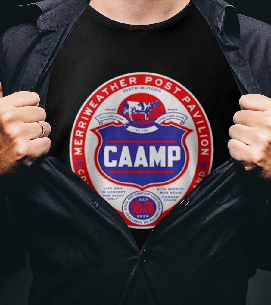 Merriweather Post Pavilion Caamp 2026 Columbia Maryland Concert With Mon Rovio And Hannah Cohen T-Shirt