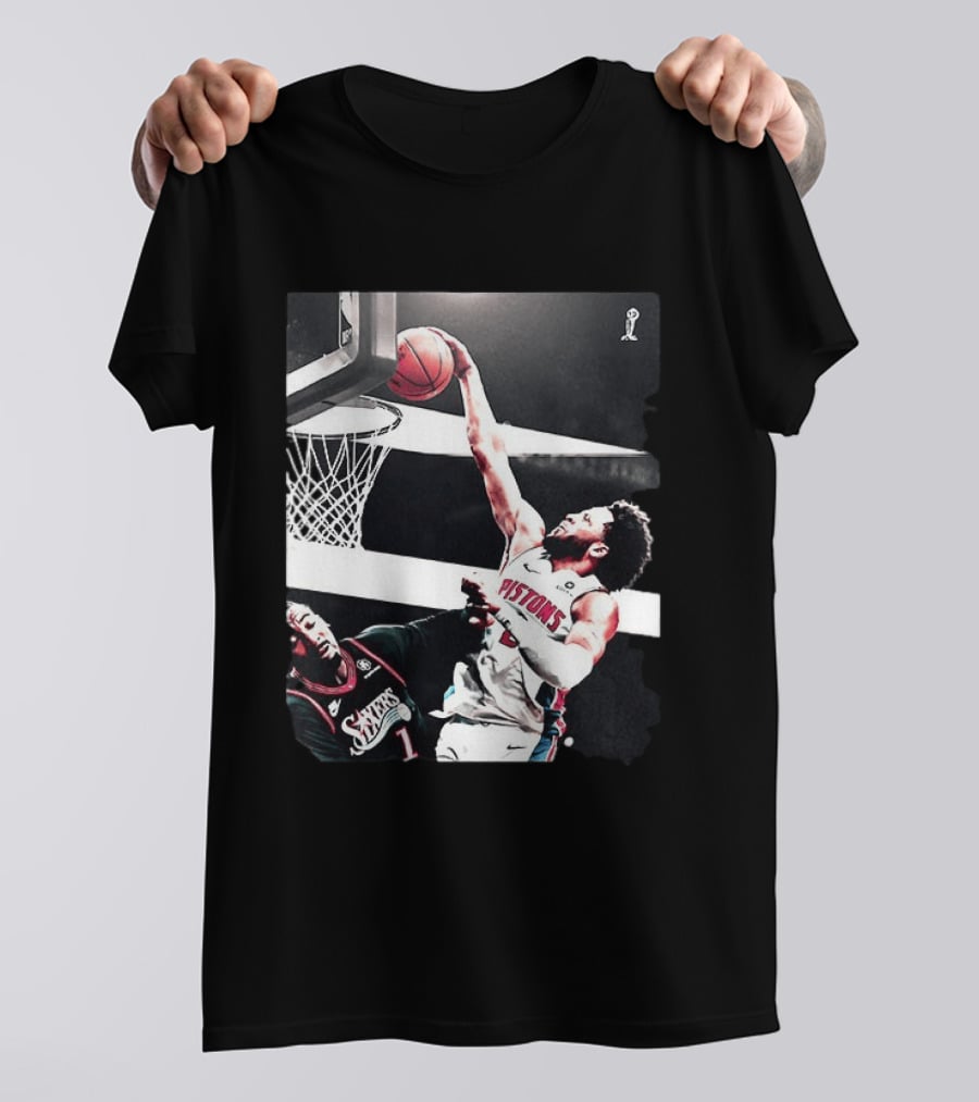 Pistons Cade Cunningham Slam Dunk Vs 76ers Andrei Drummond NBA Action T-Shirt