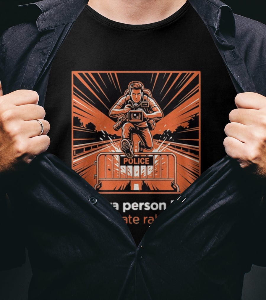 Camera Person Parth Dikhate Rahiye Police Barrier Action Scene T-Shirt