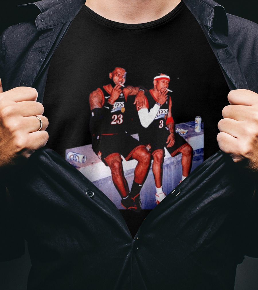 LeBron James Allen Iverson Smoking Philadelphia 76ers Skyline T-Shirt