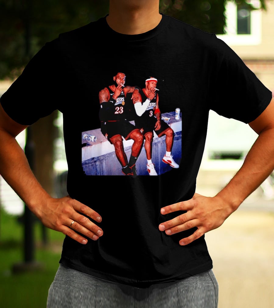 LeBron James Allen Iverson Smoking Philadelphia 76ers Skyline T-Shirt