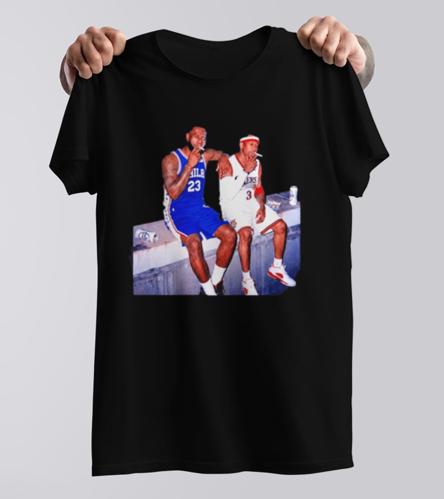 LeBron James Allen Iverson Philadelphia 76ers Smoking Scene Vintage NBA T-Shirt