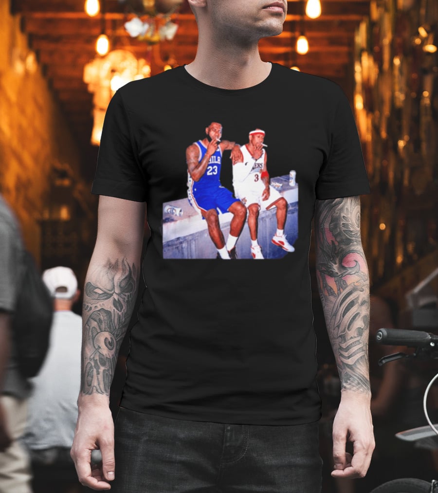 LeBron James Allen Iverson Philadelphia 76ers Smoking Scene Vintage NBA T-Shirt