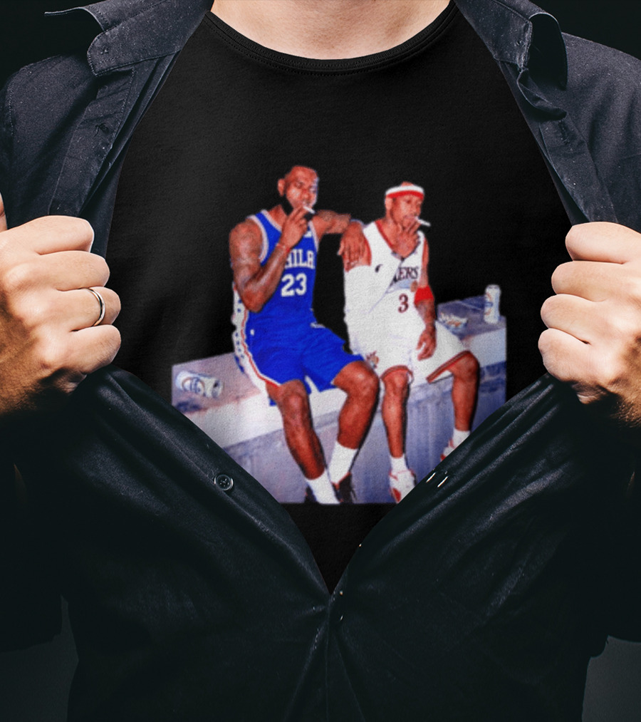 LeBron James Allen Iverson Philadelphia 76ers Smoking Scene Vintage NBA T-Shirt