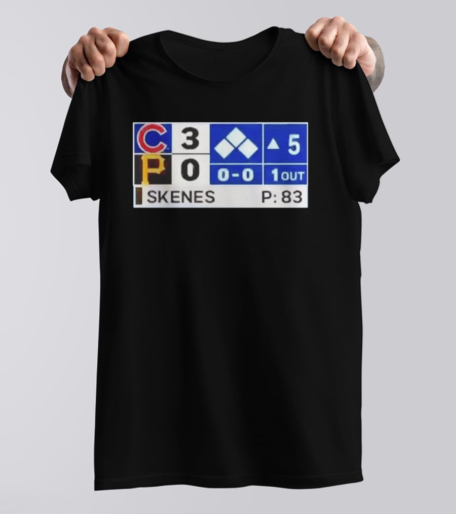 Chicago Cubs 3 Pittsburgh Pirates 0 Scoreboard Skenes Pitching 5th Inning Baseball T-Shirt