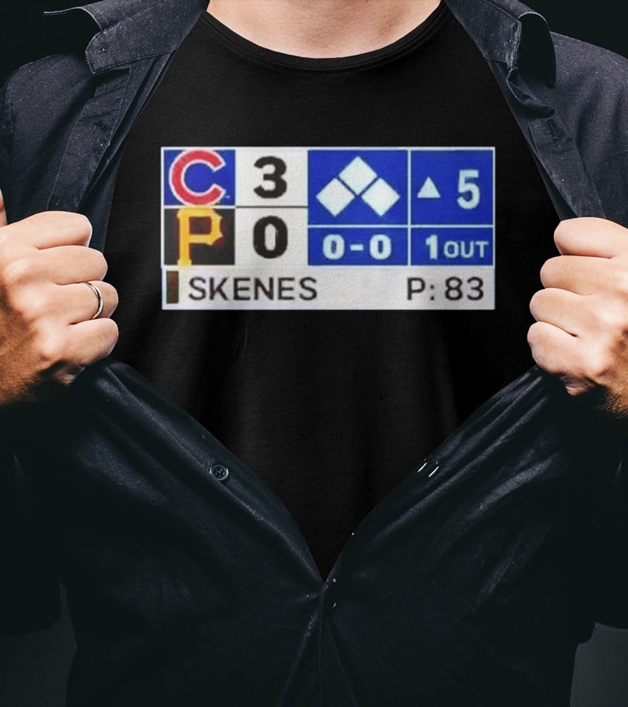 Chicago Cubs 3 Pittsburgh Pirates 0 Scoreboard Skenes Pitching 5th Inning Baseball T-Shirt