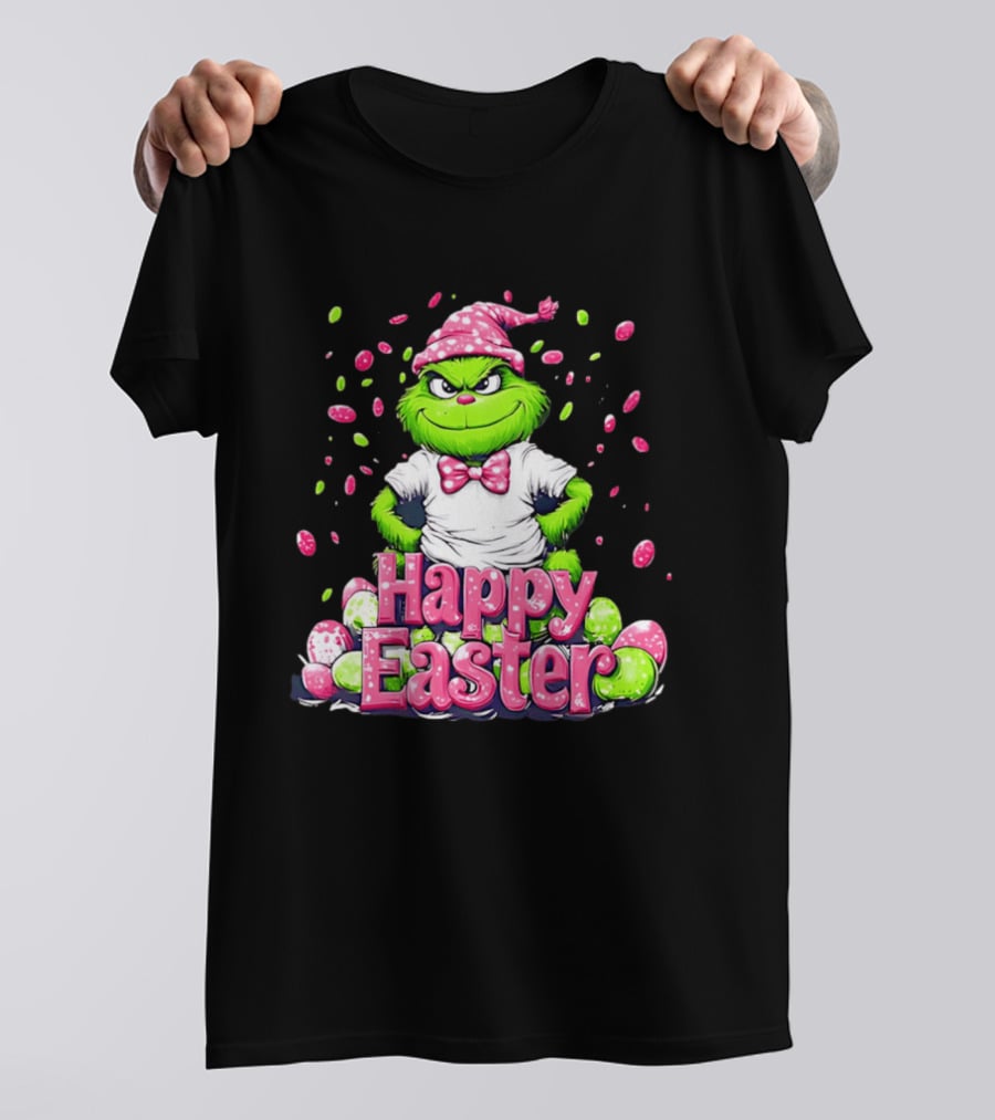 Happy Easter Grinch In Festive Hat With Colorful Eggs T-Shirt