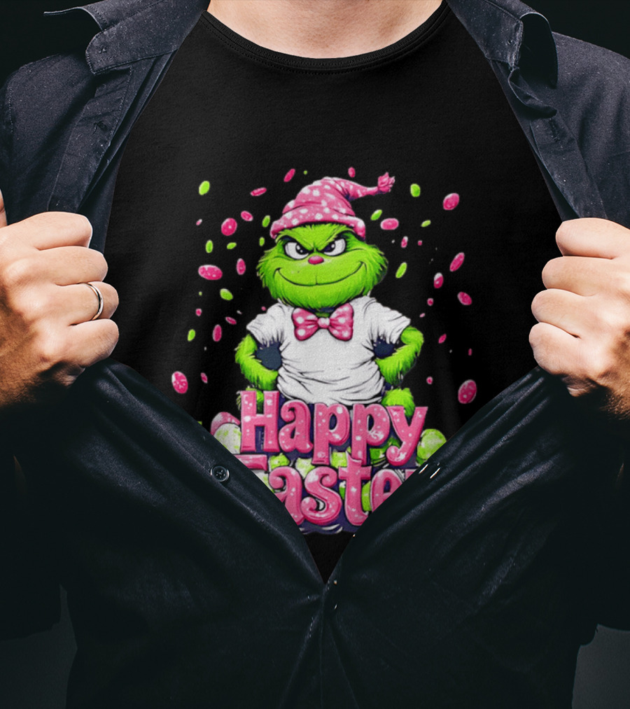 Happy Easter Grinch In Festive Hat With Colorful Eggs T-Shirt