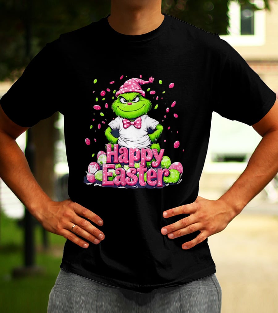 Happy Easter Grinch In Festive Hat With Colorful Eggs T-Shirt