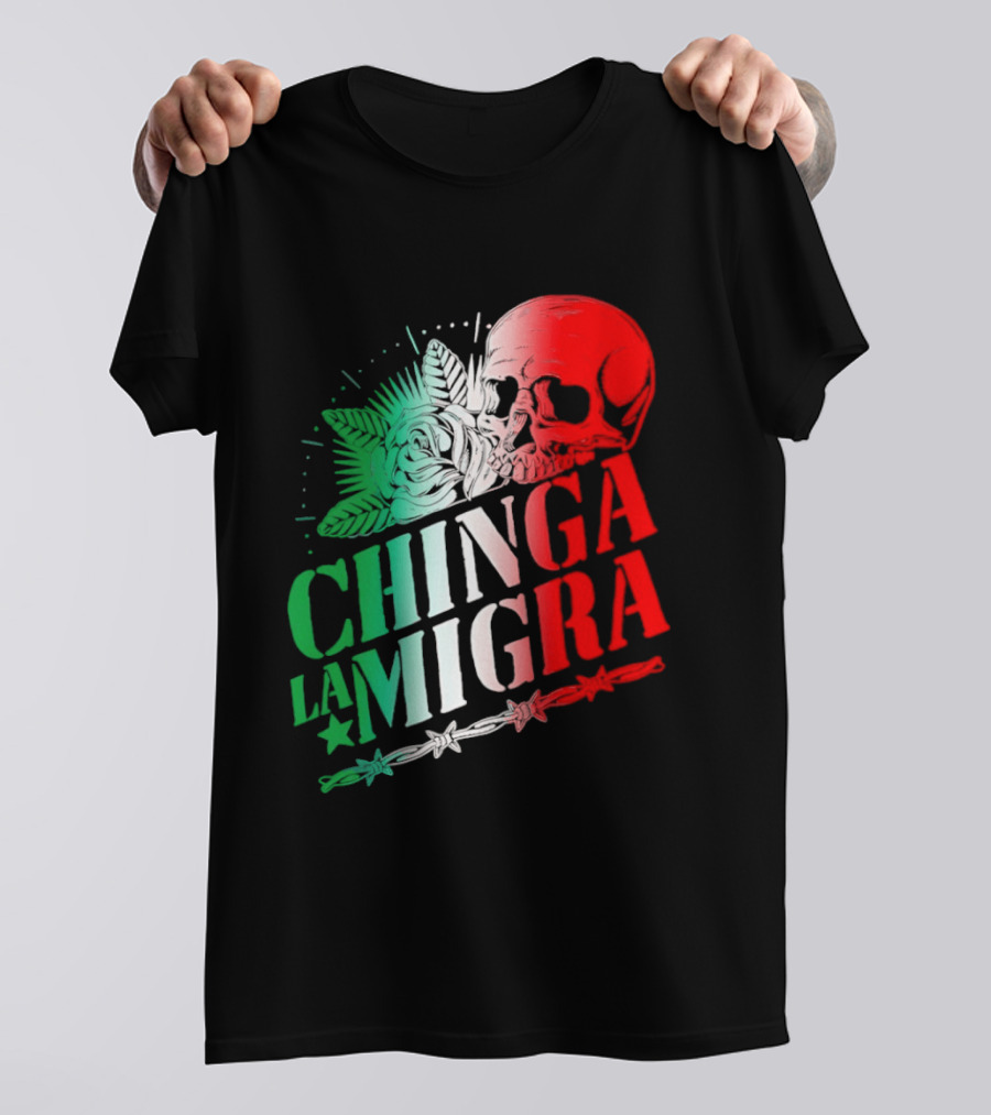 Chinga La Migra Skull Rose Immigration Reform T-Shirt
