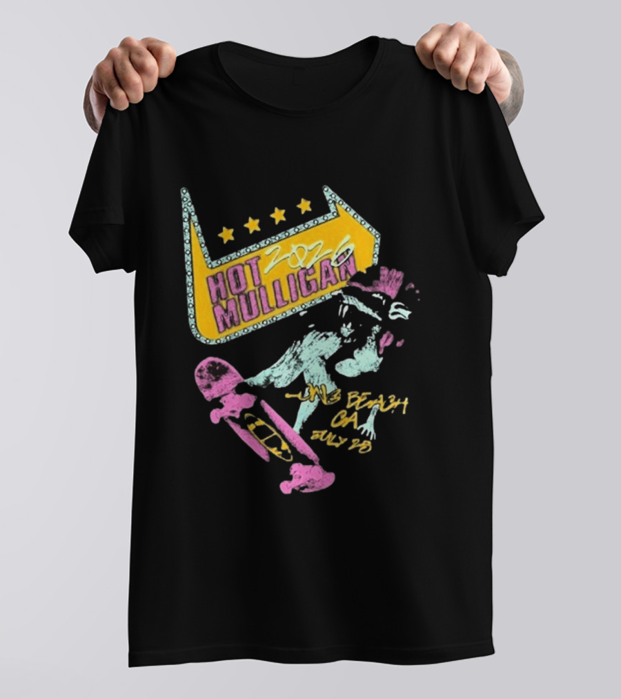 Hot Mulligan Long Beach CA 2026 Warped Tour July 25 Skateboarding Art With Stars T-Shirt