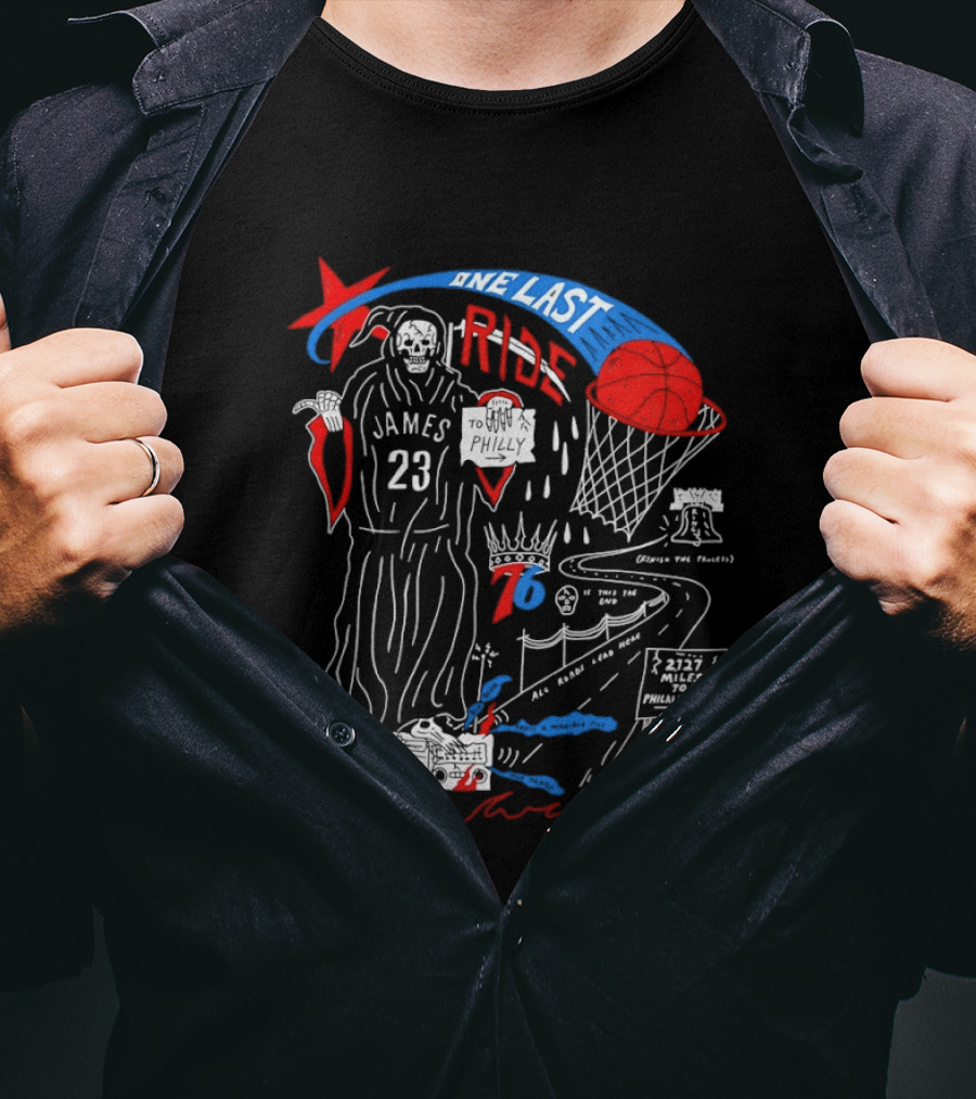 LeBron James One Last Ride 23 Philadelphia 76ers Miles To Philly 2023 Liberty Bell T-Shirt