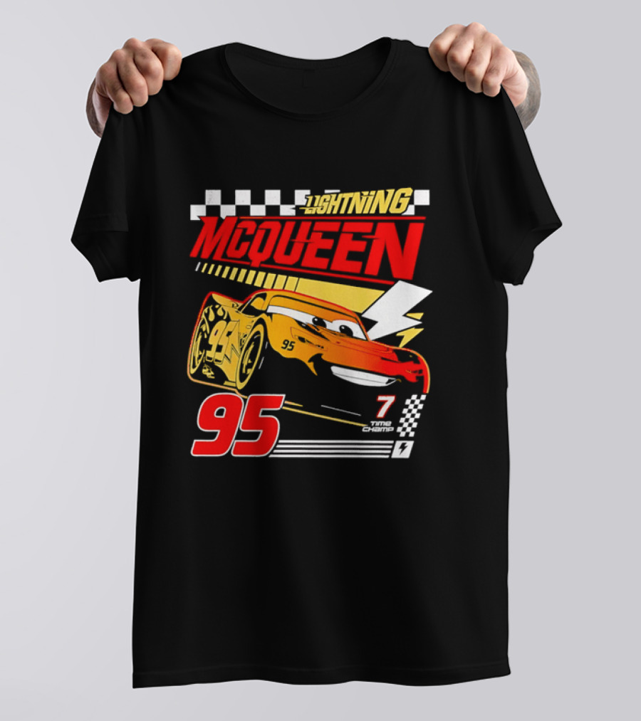 Lightning McQueen Racing 95 Champion Car Number 7 Lightning Bolt T-Shirt