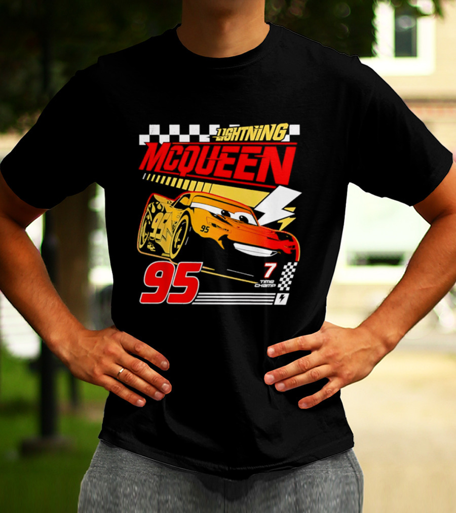 Lightning McQueen Racing 95 Champion Car Number 7 Lightning Bolt T-Shirt