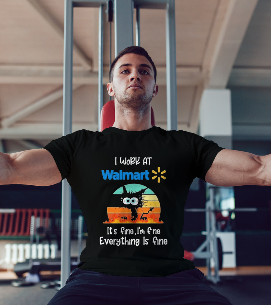 I Work At Walmart Its Fine Im Fine Everything Is Fine Emoji Wall Crack Puzzle T-Shirt