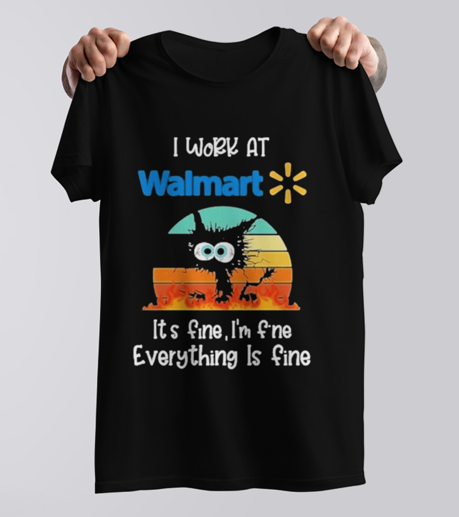 I Work At Walmart Its Fine Im Fine Everything Is Fine Emoji Wall Crack Puzzle T-Shirt