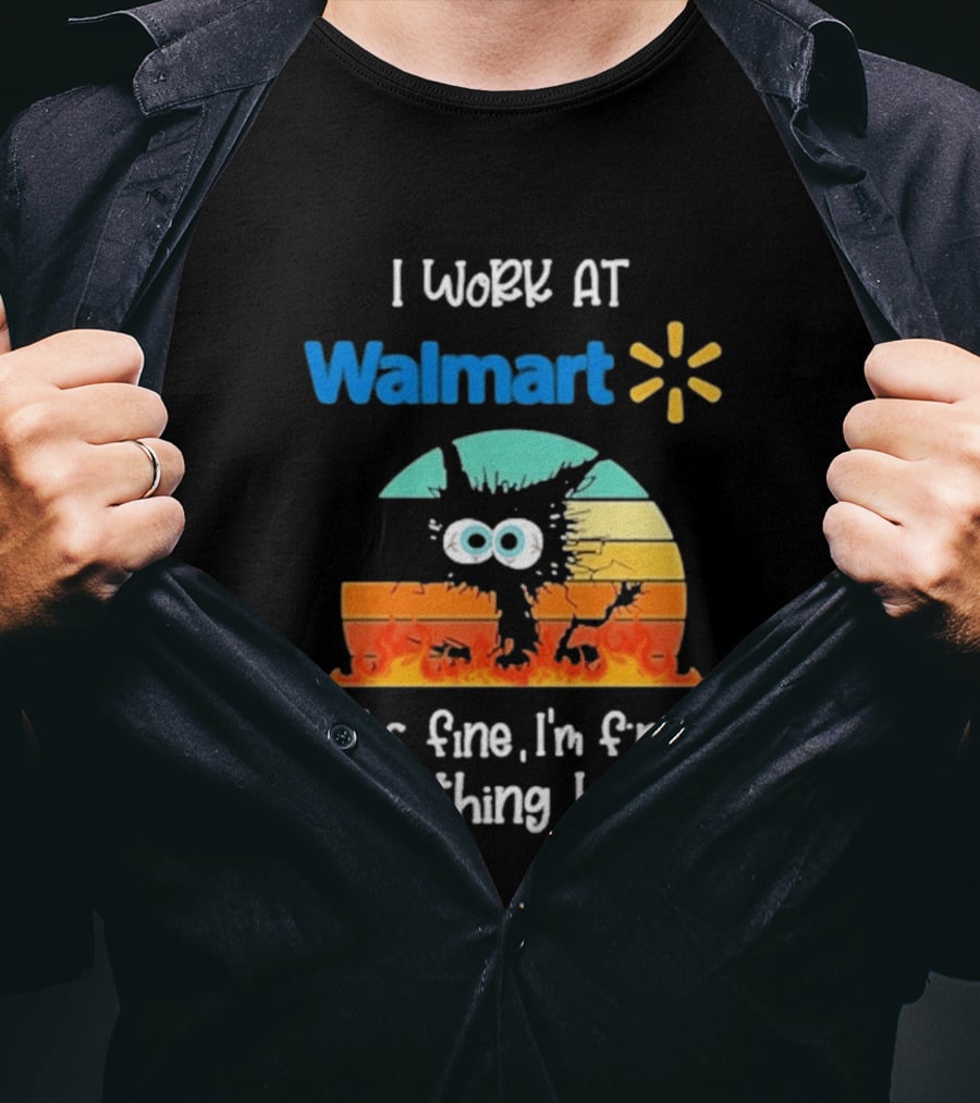 I Work At Walmart Its Fine Im Fine Everything Is Fine Emoji Wall Crack Puzzle T-Shirt