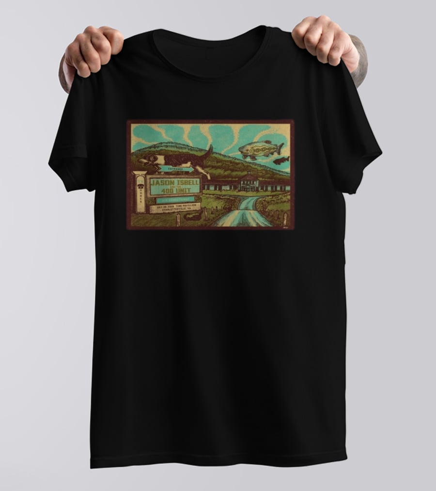 Jason Isbell And The 400 Unit July 26 2026 Ting Pavilion Charlottesville VA Concert With Dog Fish Farmhouse Scene T-Shirt