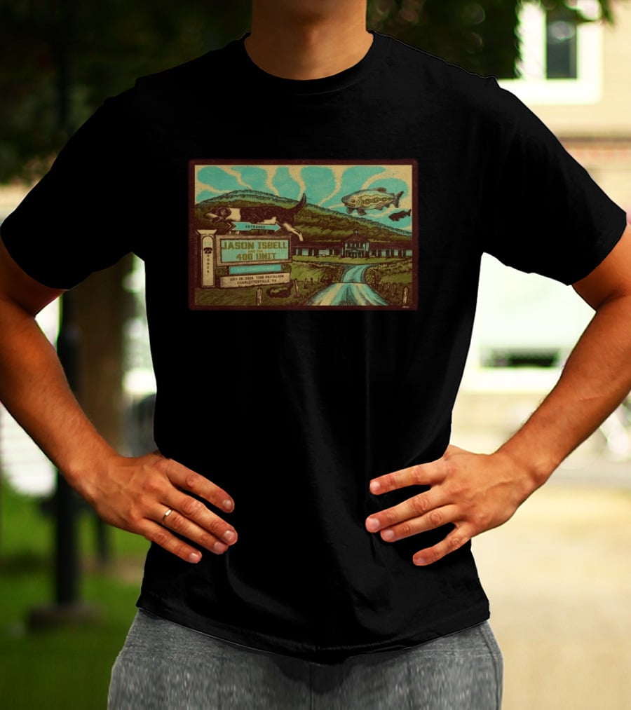 Jason Isbell And The 400 Unit July 26 2026 Ting Pavilion Charlottesville VA Concert With Dog Fish Farmhouse Scene T-Shirt