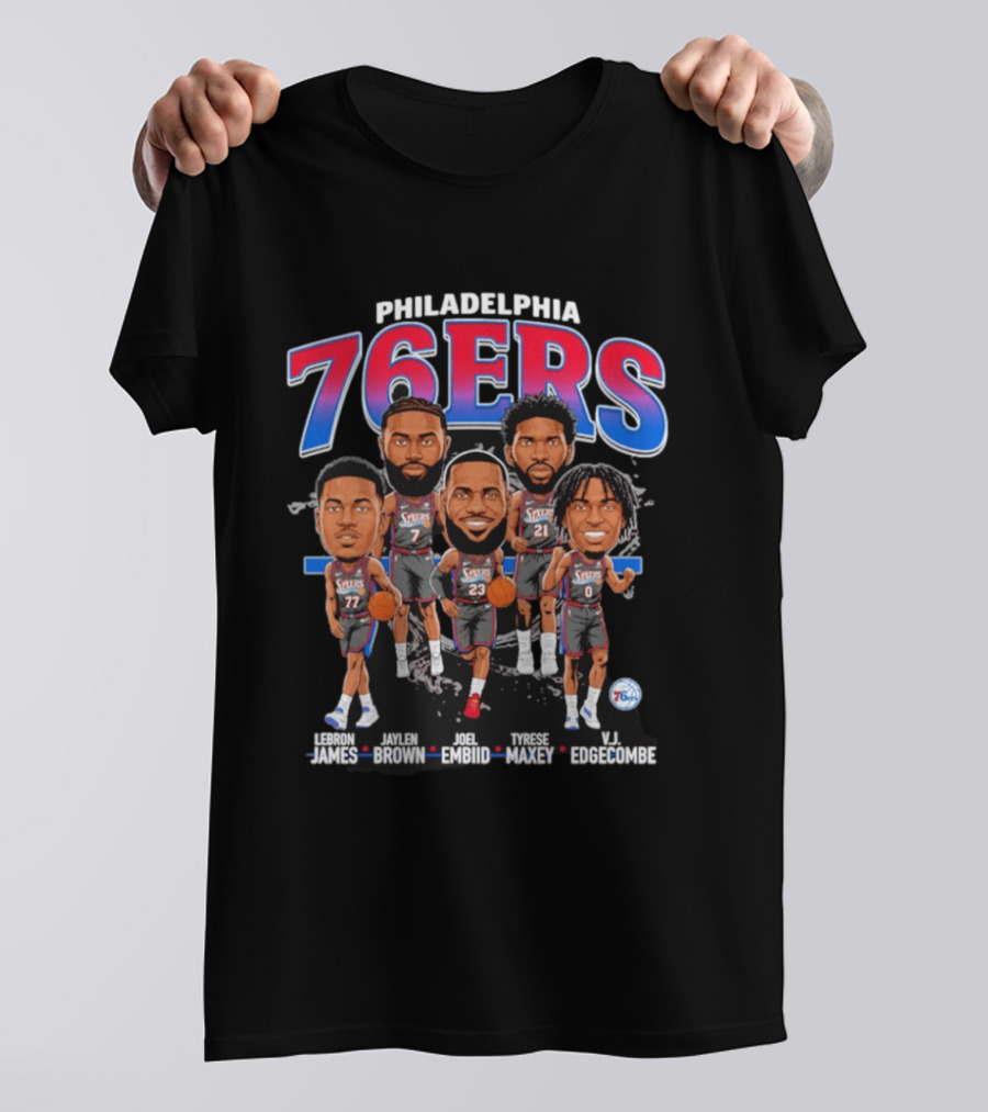 Philadelphia 76ers LeBron James Jaylen Brown Joel Embiid Tyrese Maxey VJ Edgecombe Caricature T-Shirt