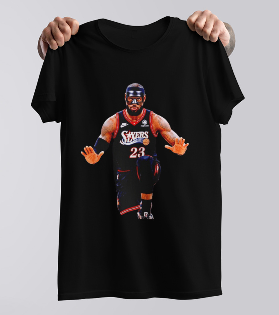 Philadelphia 76ers LeBron James 23 Black Mask Basketball T-Shirt