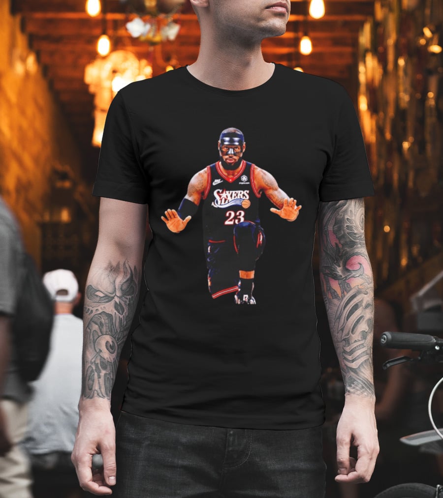 Philadelphia 76ers LeBron James 23 Black Mask Basketball T-Shirt