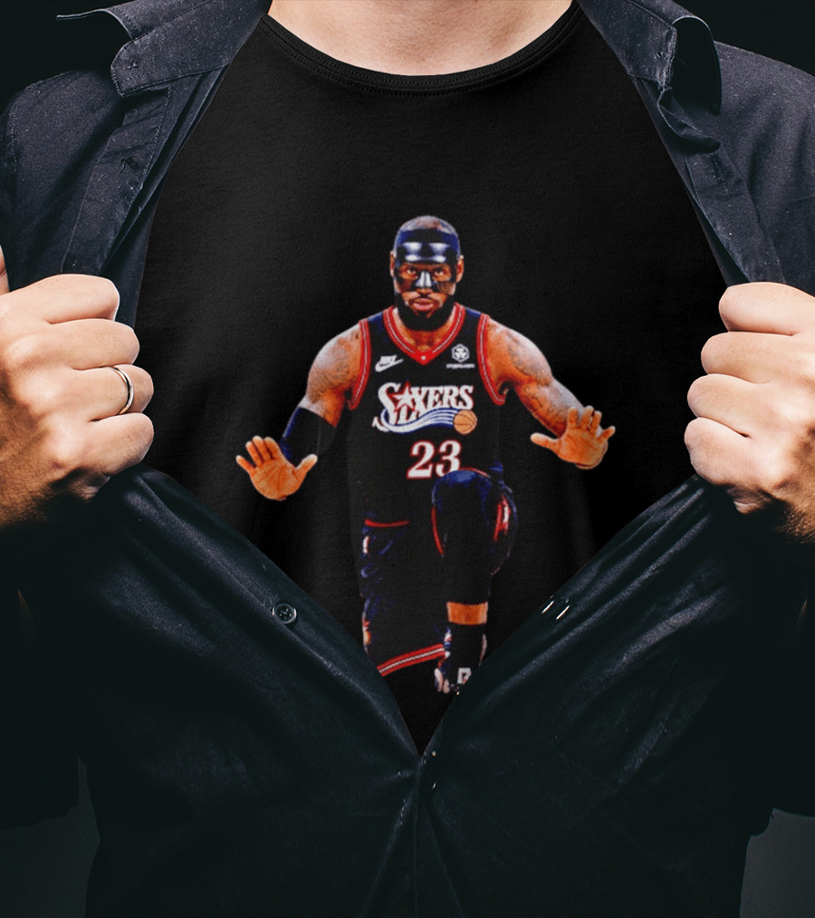 Philadelphia 76ers LeBron James 23 Black Mask Basketball T-Shirt