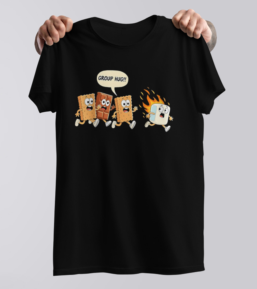 S'mores Cartoon Group Hug Chocolate Graham Cracker Marshmallow Fun T-Shirt