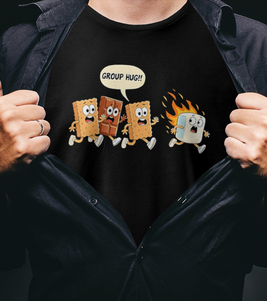 S'mores Cartoon Group Hug Chocolate Graham Cracker Marshmallow Fun T-Shirt