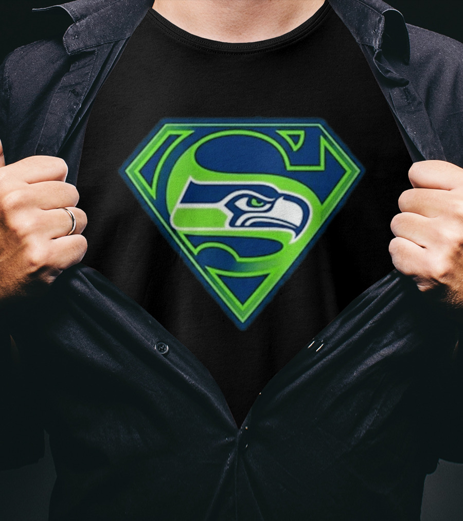 Seattle Seahawks Superman Logo S Symbol Fusion T-Shirt