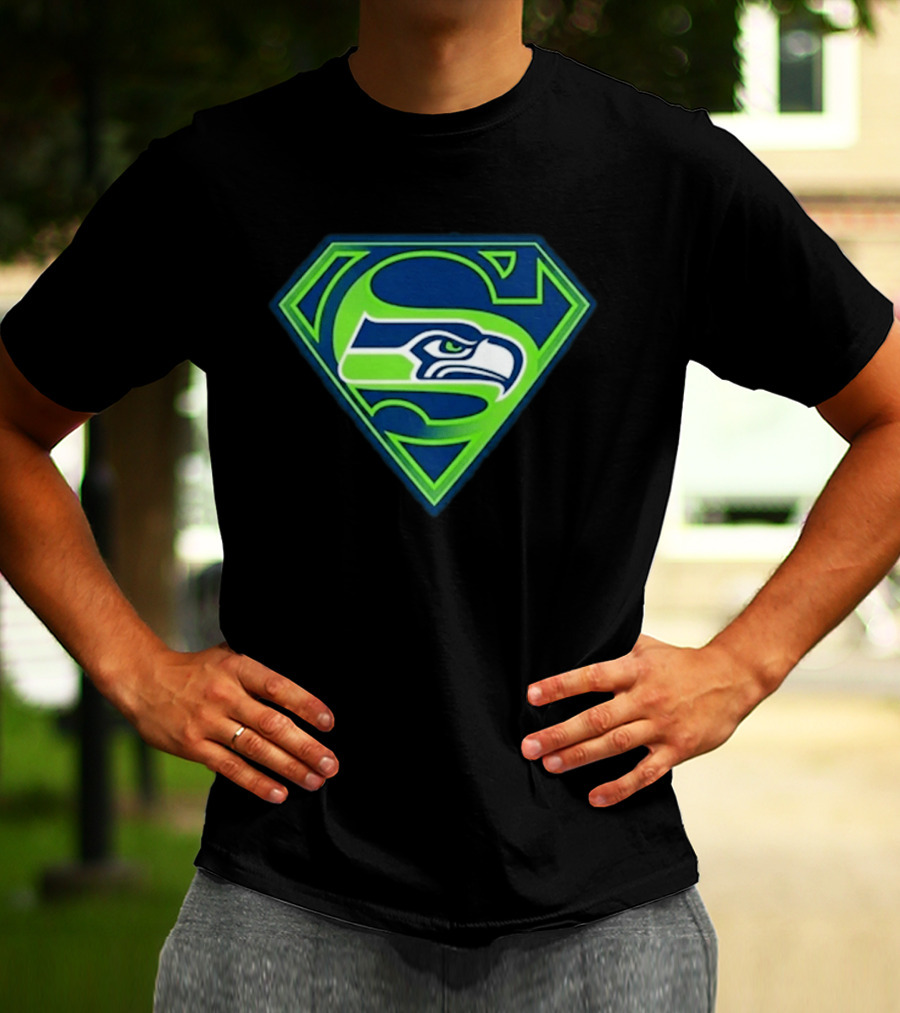 Seattle Seahawks Superman Logo S Symbol Fusion T-Shirt