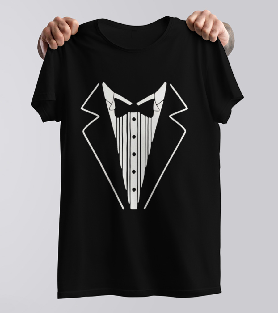 Tuxedo Suit Formal Wear Costume Tux Bow Tie Buttons T-Shirt