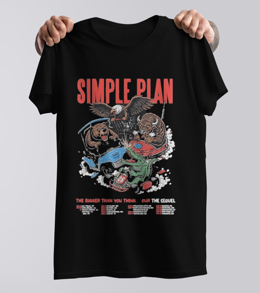 Simple Plan The Bigger Than You Think Tour 2026 Dates The Sequel Animals And Car Racing T-Shirt