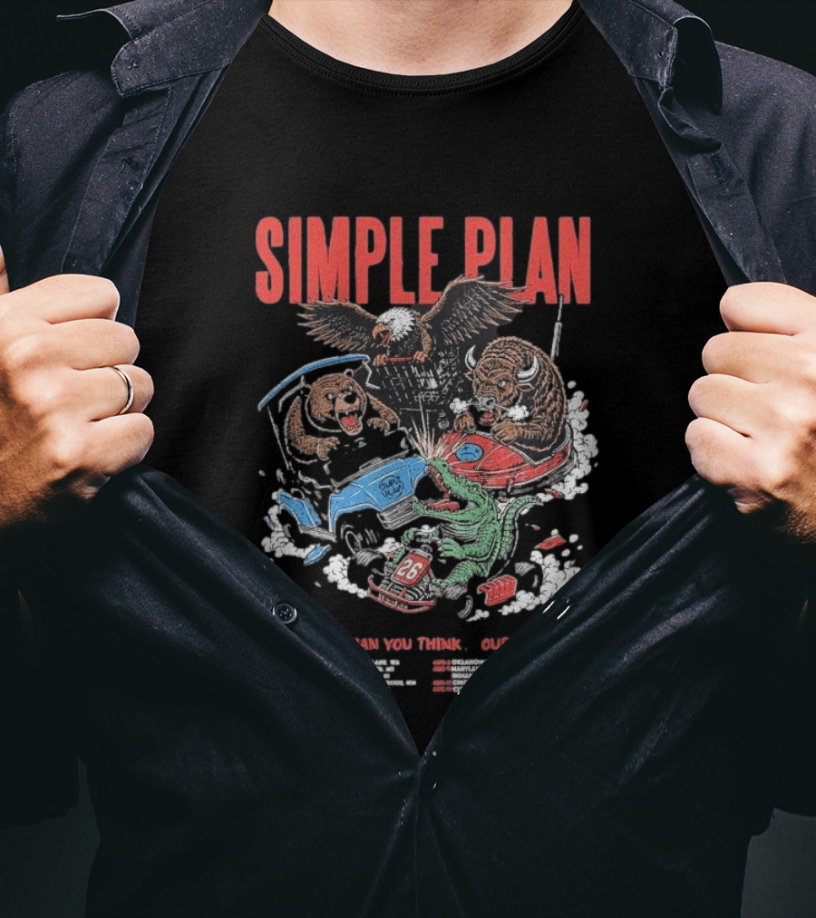 Simple Plan The Bigger Than You Think Tour 2026 Dates The Sequel Animals And Car Racing T-Shirt