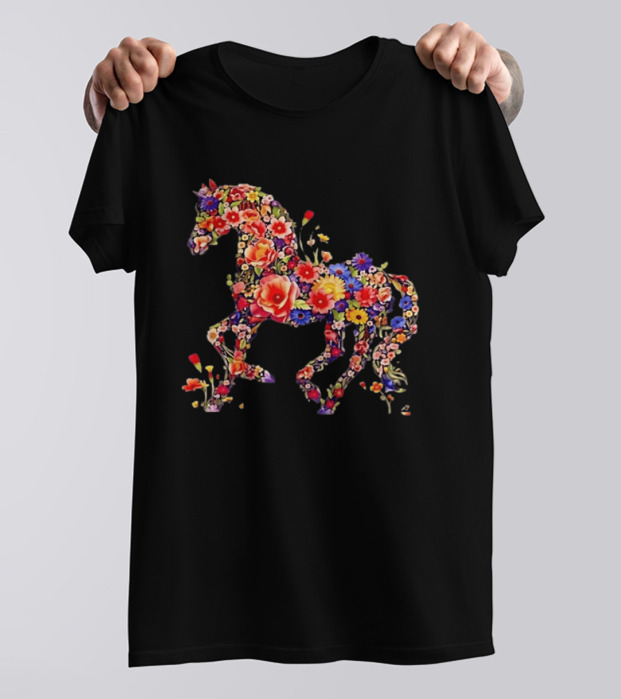 Unicorn Floral Blossoms Mythical Fantasy Animal Nature Garden Botanical T-Shirt