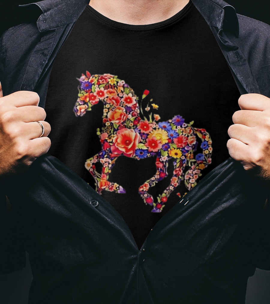 Unicorn Floral Blossoms Mythical Fantasy Animal Nature Garden Botanical T-Shirt