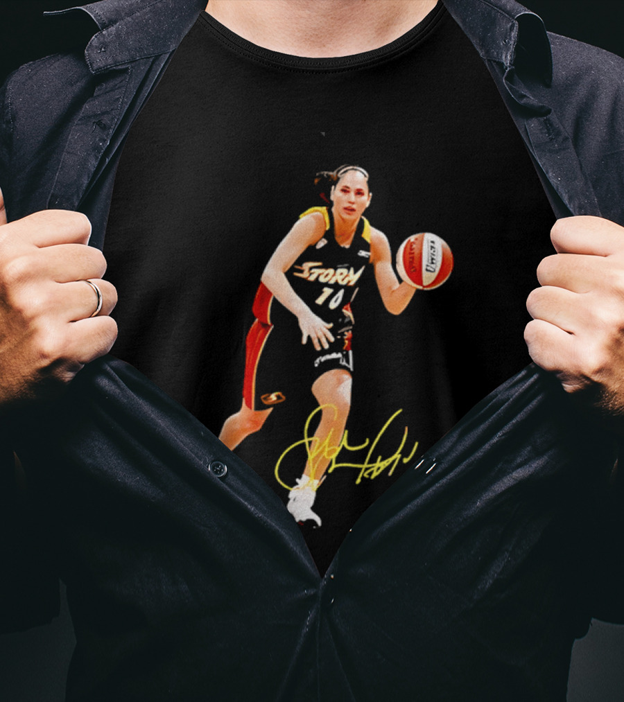 Sue Bird Autograph Seattle Storm Dribbling Basketball 10 T-Shirt