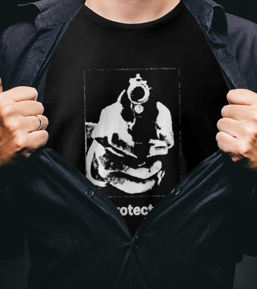 Who Protects You Question With Gun Aimed At Viewer T-Shirt