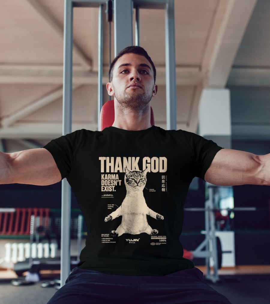 Thank God Karma Doesn't Exist Probably Cat Drawing Yijun Studio Percent Diagram T-Shirt