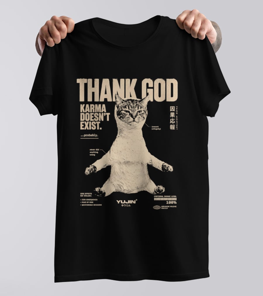 Thank God Karma Doesn't Exist Probably Cat Drawing Yijun Studio Percent Diagram T-Shirt