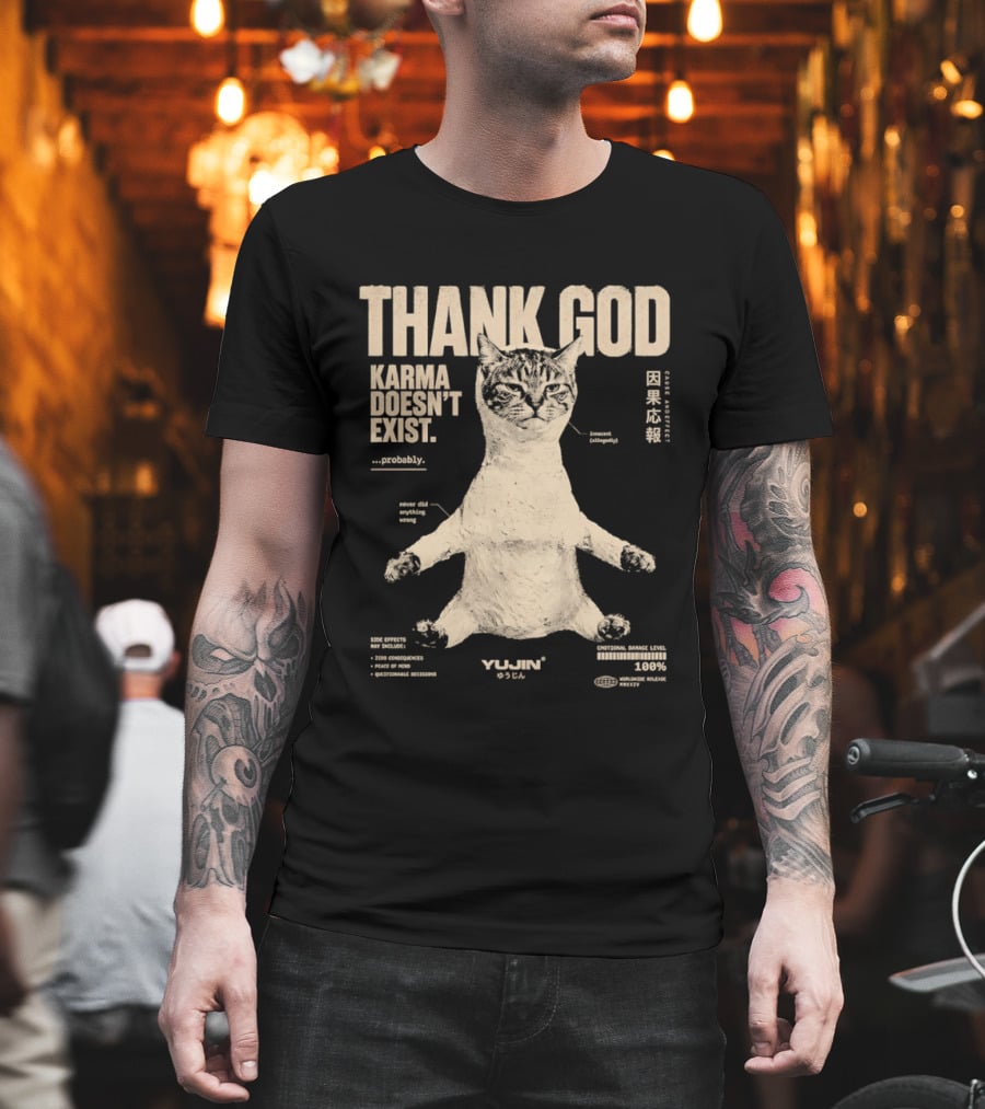 Thank God Karma Doesn't Exist Probably Cat Drawing Yijun Studio Percent Diagram T-Shirt