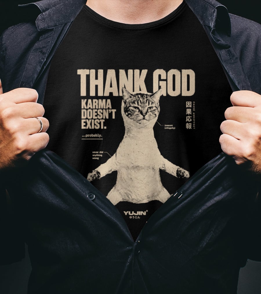 Thank God Karma Doesn't Exist Probably Cat Drawing Yijun Studio Percent Diagram T-Shirt