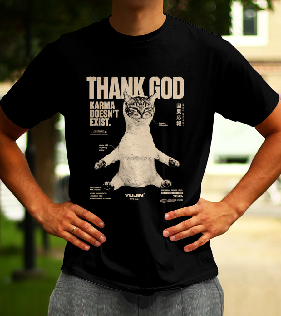 Thank God Karma Doesn't Exist Probably Cat Drawing Yijun Studio Percent Diagram T-Shirt