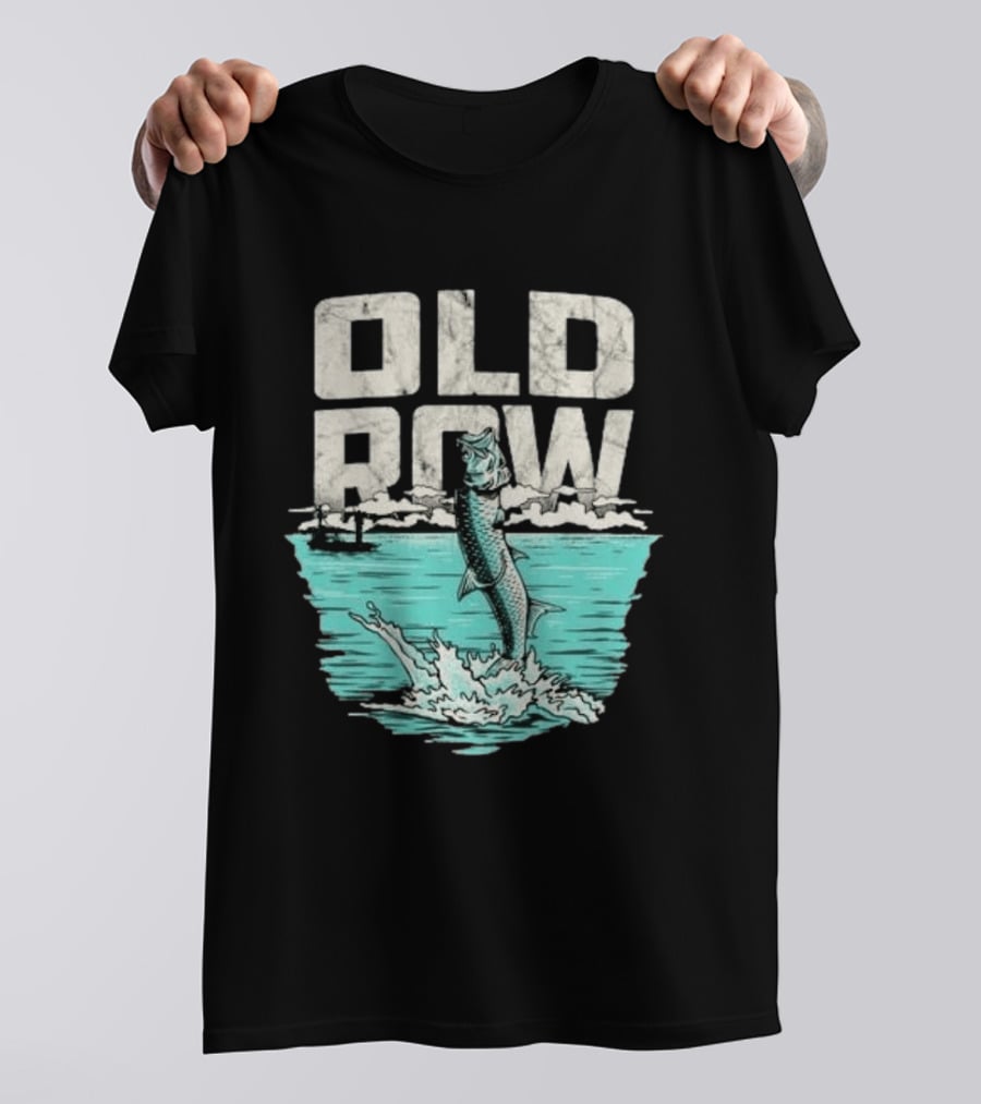Old Row Tarpon Jumping Fishing Scene T-Shirt