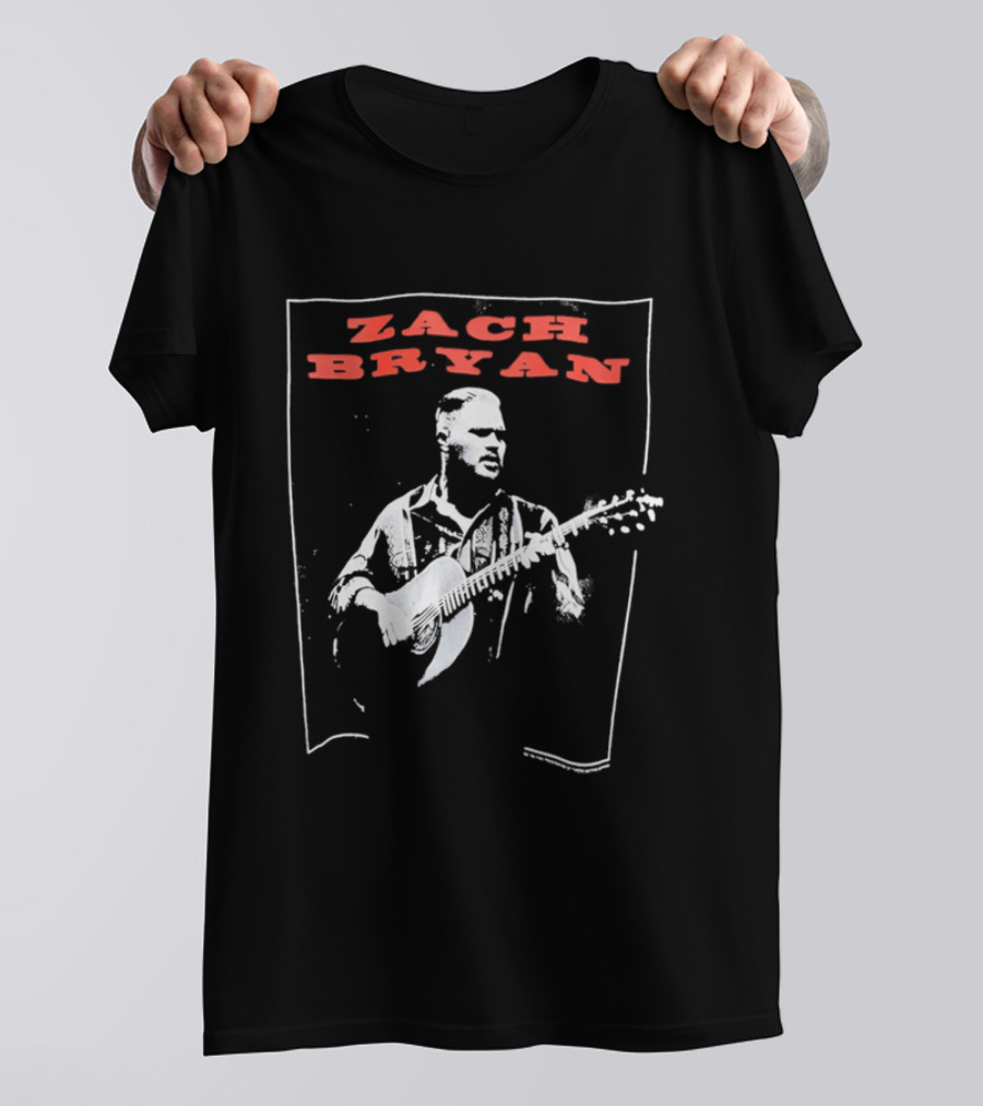 Zach Bryan Guitar Performance Black And White T-Shirt